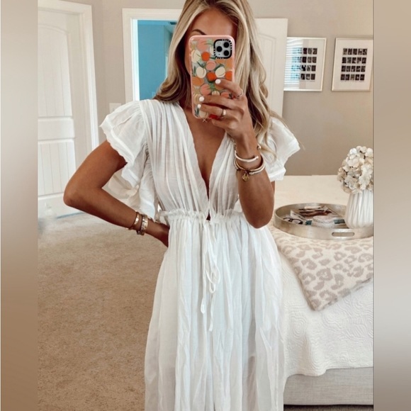 White Sands Gauze Boho Button Flutter Maxi Butterfly Arms Dress/ Coverup - Picture 6 of 14